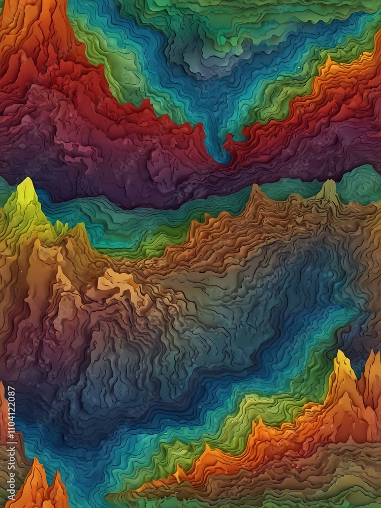Fototapeta premium Abstract topographic map design with seamless lines and mountain relief.