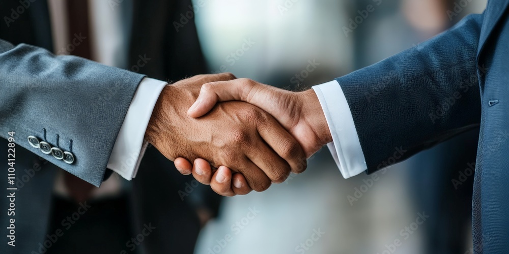 A close-up of two business professionals firmly shaking hands, showcasing a shared agreement, partnership, and trust in a modern corporate environment. A close-up of two business professionals firmly shaking hands, showcasing a shared agreement, partnership, and trust in a modern corporate environment.