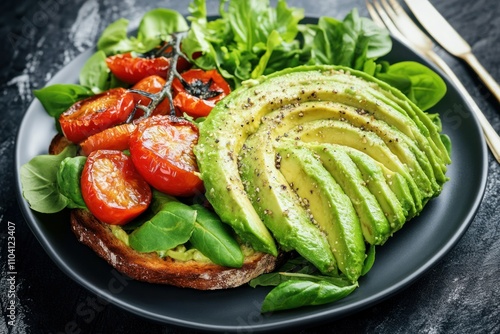 Wallpaper Mural A vibrant plate featuring avocado toast, roasted tomatoes, and fresh greens. Torontodigital.ca