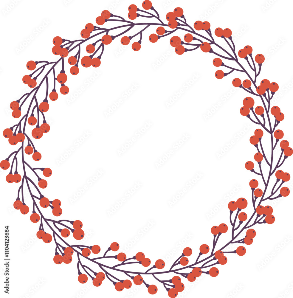 Fototapeta premium A red wreath with berries is shown in a white background