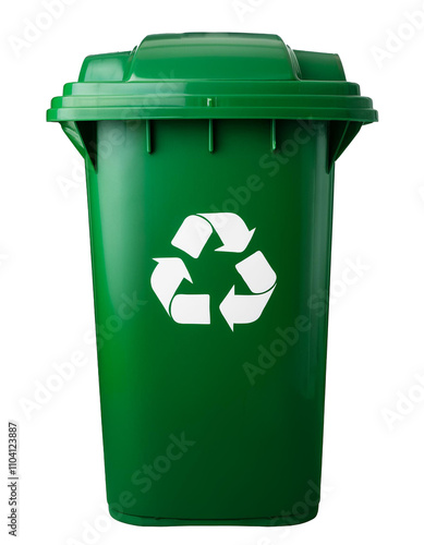 Obraz na płótnie green garbage bin with recycling symbol, isolated on transparent background. w salonie