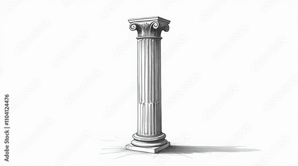 Detailed Pencil Sketch of Classic Roman Column Isolated on White Detailed Pencil Sketch of Classic Roman Column Isolated on White
