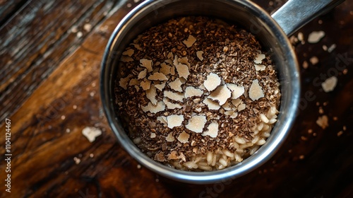 Wallpaper Mural  a metal bowl filled with oatmeal and topped with toasted coconut flakes, sitting on a wooden surface Torontodigital.ca