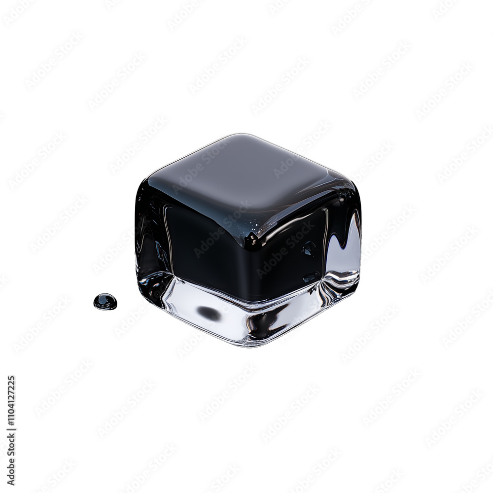 Black Ice Cube on Transparent Background with Reflections and Shadows Black Ice Cube on Transparent Background with Reflections and Shadows