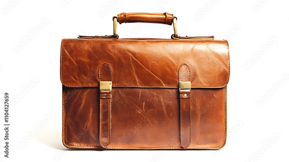 A light brown leather briefcase with metal clasps. A light brown leather briefcase with metal clasps.
