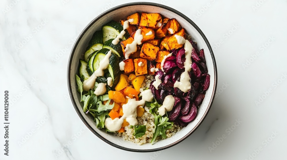 a bowl filled with roasted sweet potato and beetroot salad on top of a marble counter The bowl is filled with a variety of vegetables, including roasted sweet pota a bowl filled with roasted sweet potato and beetroot salad on top of a marble counter The bowl is filled with a variety of vegetables, including roasted sweet pota