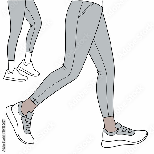 A woman in leggings is running energetically on a path, showcasing her athleticism and determination.