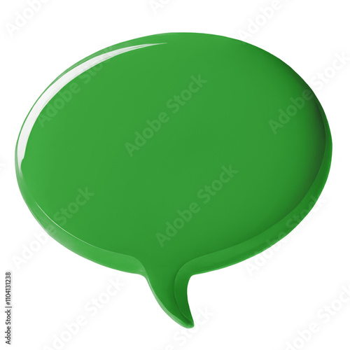 Empty green volumetric round speech bubble isolated on white background and transparent background. PNG.