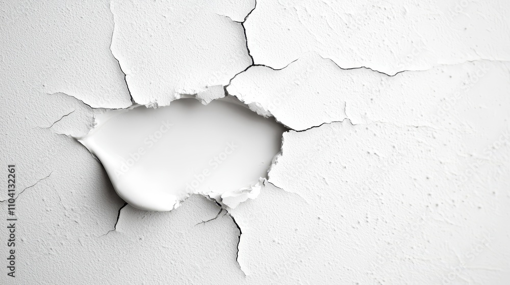 Obraz premium a white wall with a crack running through it, creating a hole in the wall