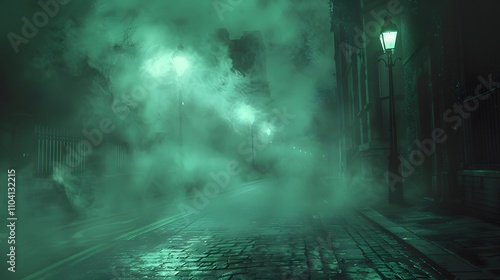 Wallpaper Mural Foggy Night Street Scene With Gas Lamps Torontodigital.ca