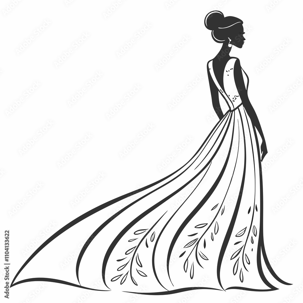 Silhouette of a bride gracefully standing in a wedding dress, capturing the essence of elegance and romance. Silhouette of a bride gracefully standing in a wedding dress, capturing the essence of elegance and romance.