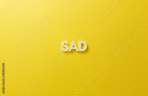 3d white letters SAD on yellow background. Concept template for seasonal affective disorder, awareness month and help for people with mental problems with copys pace