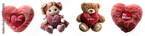 A heart-shaped plush doll in soft red fabric with embroidered 