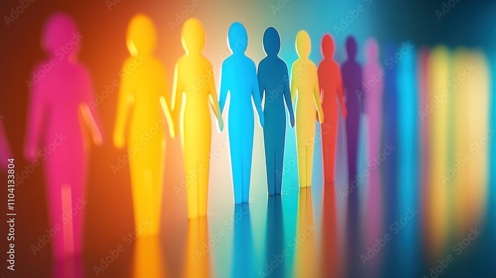 Fototapeta premium Silhouettes of colorful figures against gradient backdrop