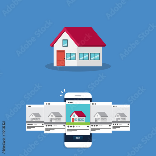 Wallpaper Mural House for rent. Smartphone app with house icons, house for rent or sale ,house selection. Torontodigital.ca