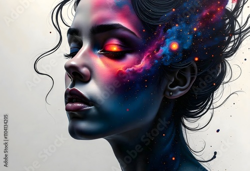 Human face changing into a swirling galaxy