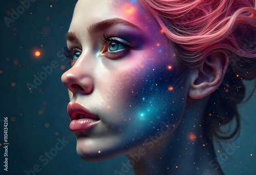 Human face changing into a swirling galaxy