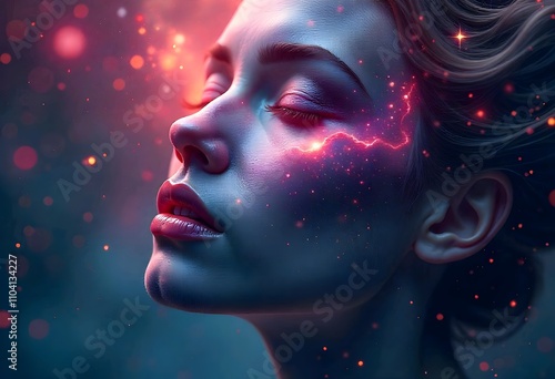 Human face changing into a swirling galaxy