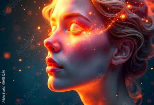 Human face changing into a swirling galaxy