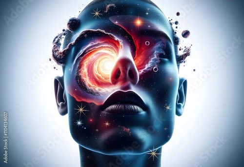 Human face changing into a swirling galaxy