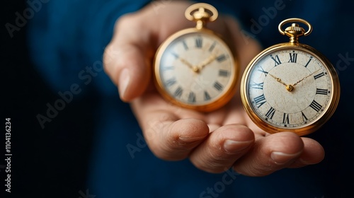 Wallpaper Mural  a person wearing a blue dress holding two pocket watches in their hands Torontodigital.ca