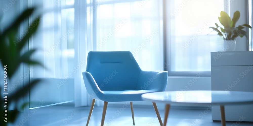 Light blue office modern interior panoramic photo with bokeh effect Light blue office modern interior panoramic photo with bokeh effect