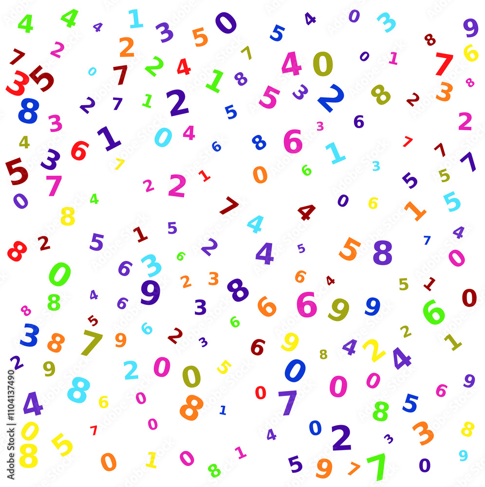 colored numbers from zero to nine arranged haphazardly on a white background, ideal as a concept for mathematics, calculation, and random numeration colored numbers from zero to nine arranged haphazardly on a white background, ideal as a concept for mathematics, calculation, and random numeration