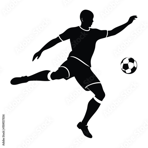 the image is a black and white silhouette of a Soccer Ball