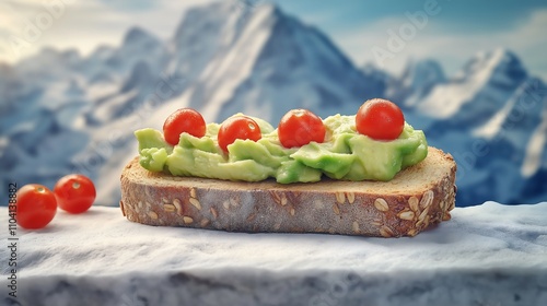 Whole grain toast topped with smashed avocado and cherry tomatoes, brain-boosting breakfast, simple and healthy.