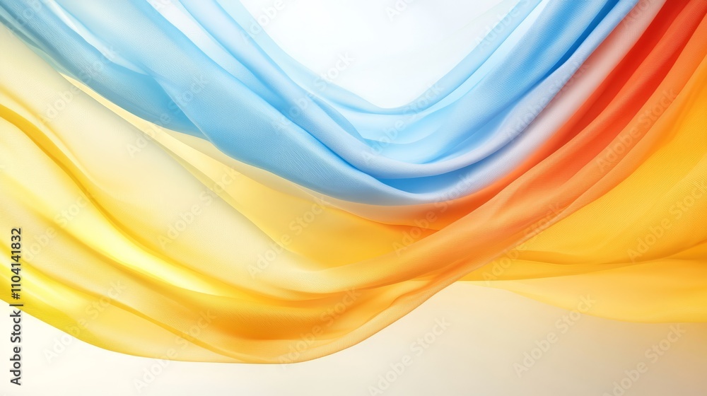 a vibrant rainbow of colors, including blue, yellow, orange, and red, waving in the wind against a white background a vibrant rainbow of colors, including blue, yellow, orange, and red, waving in the wind against a white background