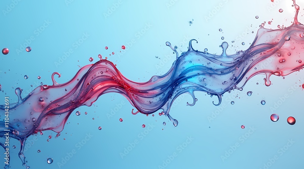 Mixture of red, white and blue oil moving in water on blue background Mixture of red, white and blue oil moving in water on blue background
