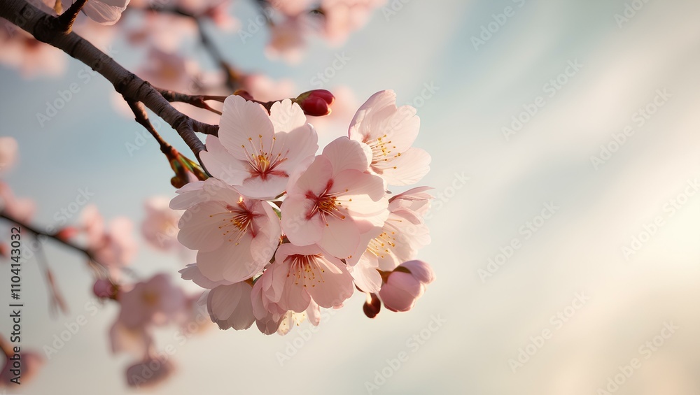 Cherry Blossom Tree in Spring Bloom with Pink Flowers and Blue Sky Cherry Blossom Tree in Spring Bloom with Pink Flowers and Blue Sky