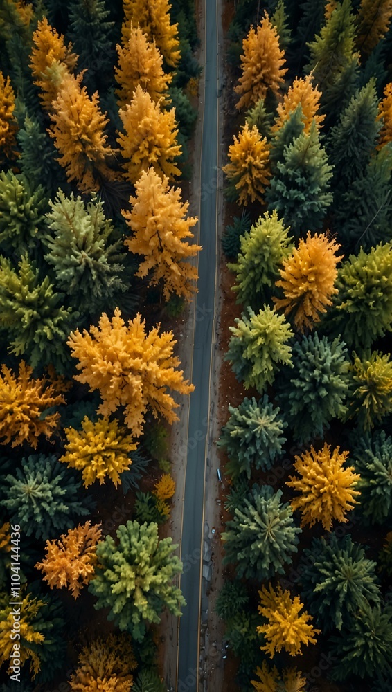Aerial view of a forest road in autumn. Aerial view of a forest road in autumn.