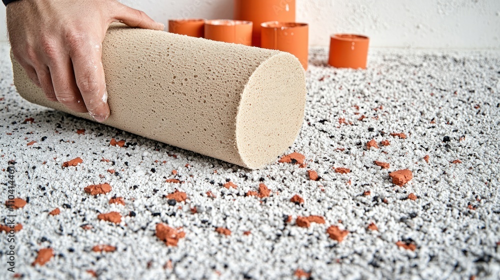 Obraz premium DIY home renovation: Applying texture with a tool on a gray gravel surface