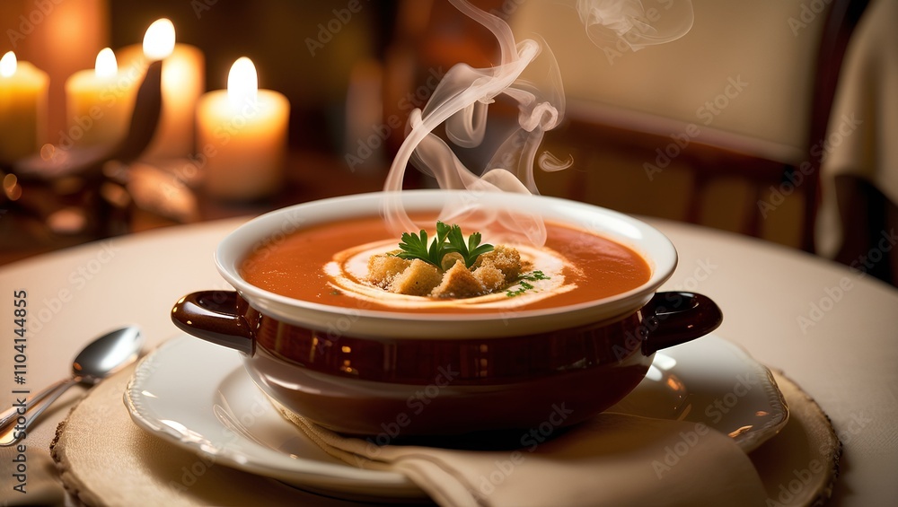Hot bowl of borscht with vegetables, beef, and fresh parsley, served with a spoon for a healthy and delicious meal Hot bowl of borscht with vegetables, beef, and fresh parsley, served with a spoon for a healthy and delicious meal