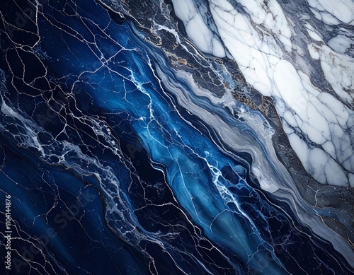 Abstract dark blue marble texture with gold veins and white accents, luxury stone design and wallpaper screensaver photo