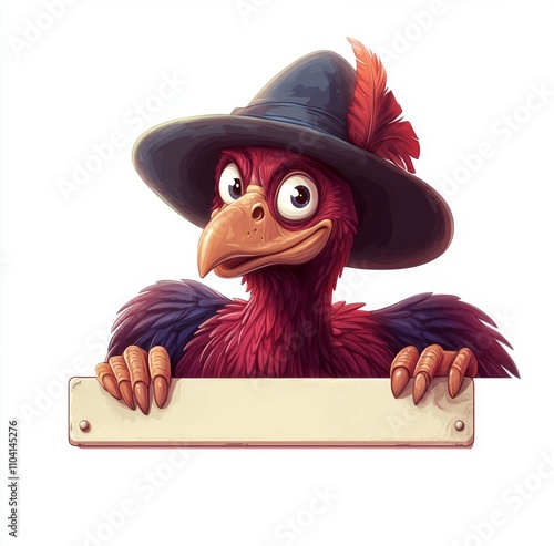 Thanksgiving Turkey Bird Mascot Character Holding Blank Sign. Illustration of a modern design. photo