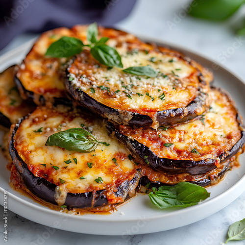 Oven-Baked Eggplant Rounds with Cheese and Fresh Herbs - Wholesome Snack photo