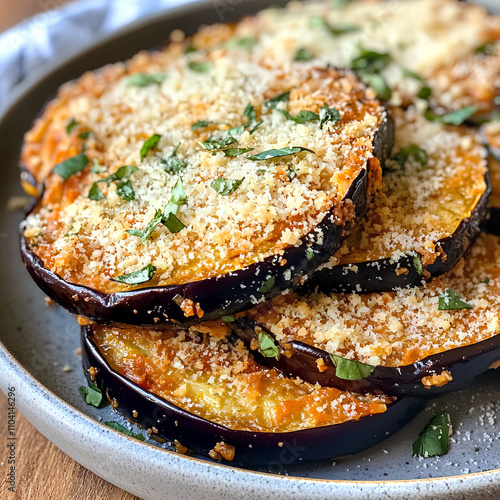 Crispy Baked Eggplant Slices with Parmesan and Herbs - Healthy Vegetarian Side photo