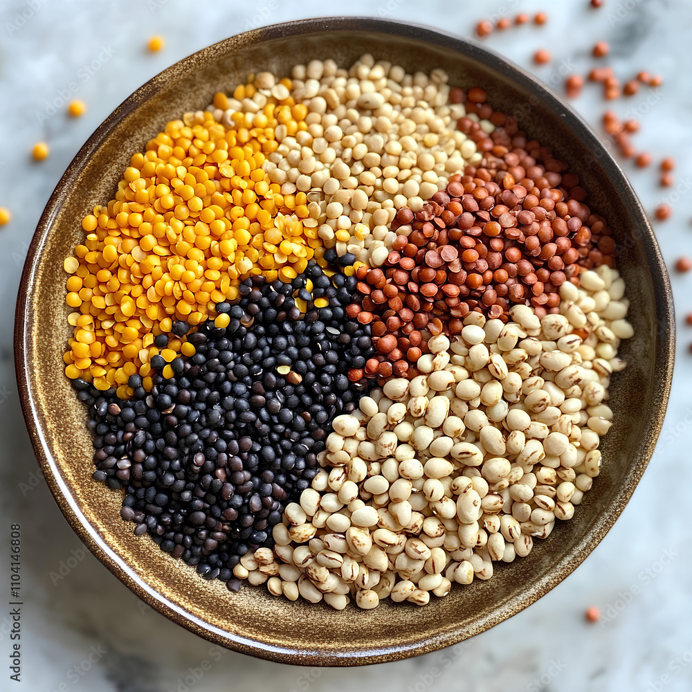 Diverse Grains and Legumes in Bowl - Wholesome Ingredients Display Diverse Grains and Legumes in Bowl - Wholesome Ingredients Display