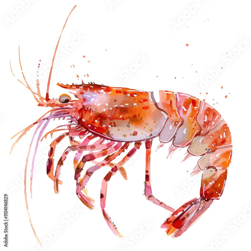 A watercolor of Shrimp, isolated on a white background. Shrimp vector.