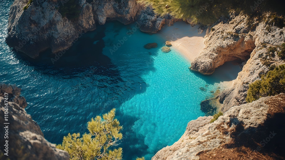 Scenic turquoise water bay enchants with serenity and stunning tranquility. Scenic turquoise water bay enchants with serenity and stunning tranquility.