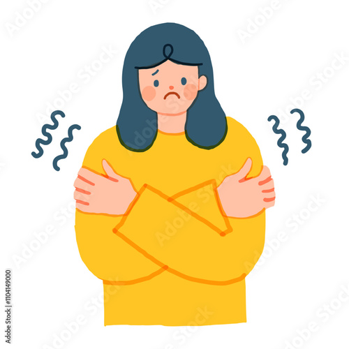 恐怖で震える女性のイラスト