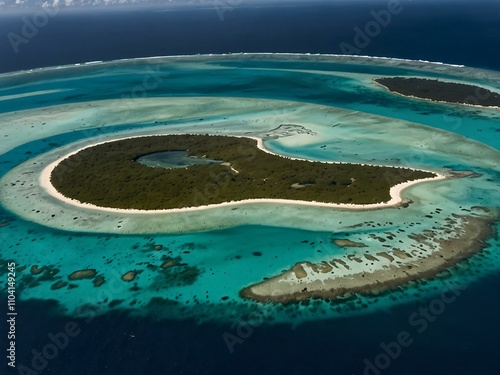 Aerial view of Aldabra atoll lagoon, Seychelles. photo