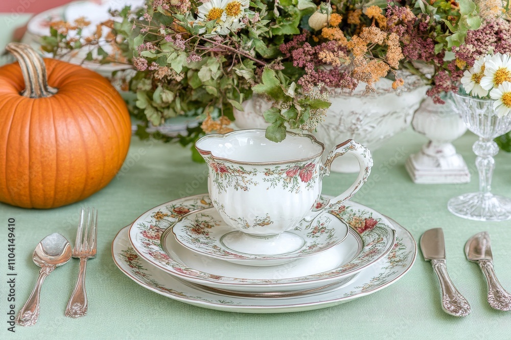 Fresh pumpkins and flowers on a table surrounded by a green wall at the end of autumn Fresh pumpkins and flowers on a table surrounded by a green wall at the end of autumn