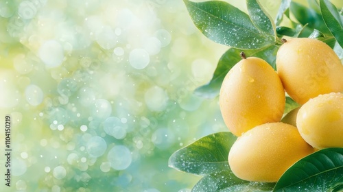  a tree with a bunch of lemons hanging from its branches The lemons are a vibrant yellow color, and the leaves of the tree are a deep green The background is sligh photo