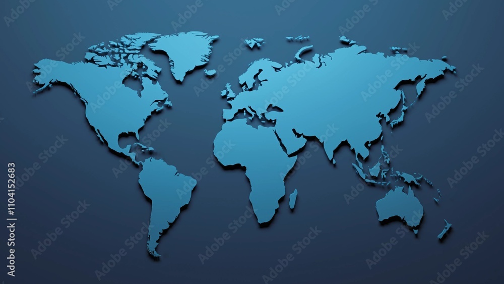 Striking vibrant blue world map featuring detailed landmasses Striking vibrant blue world map featuring detailed landmasses