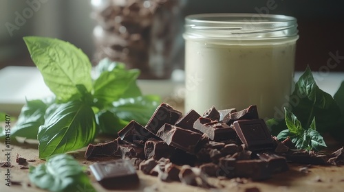 Wallpaper Mural Chocolate and basil, creamy dessert ingredients. Torontodigital.ca