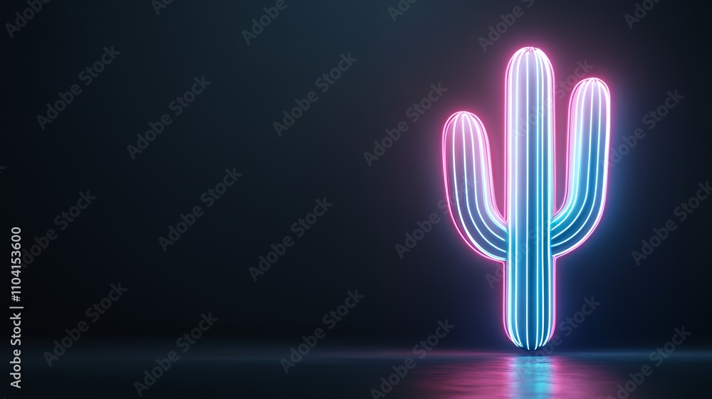 A neon cactus sculpture illuminated against a dark background. A neon cactus sculpture illuminated against a dark background.