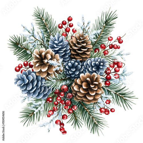 Festive Pinecone and Berry Winter Bouquet photo